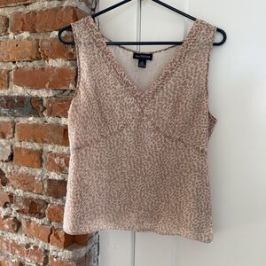 Ann Taylor 100% Silk Pink And Brown Abstract Animal Print Tank Top Blouse Sz 12